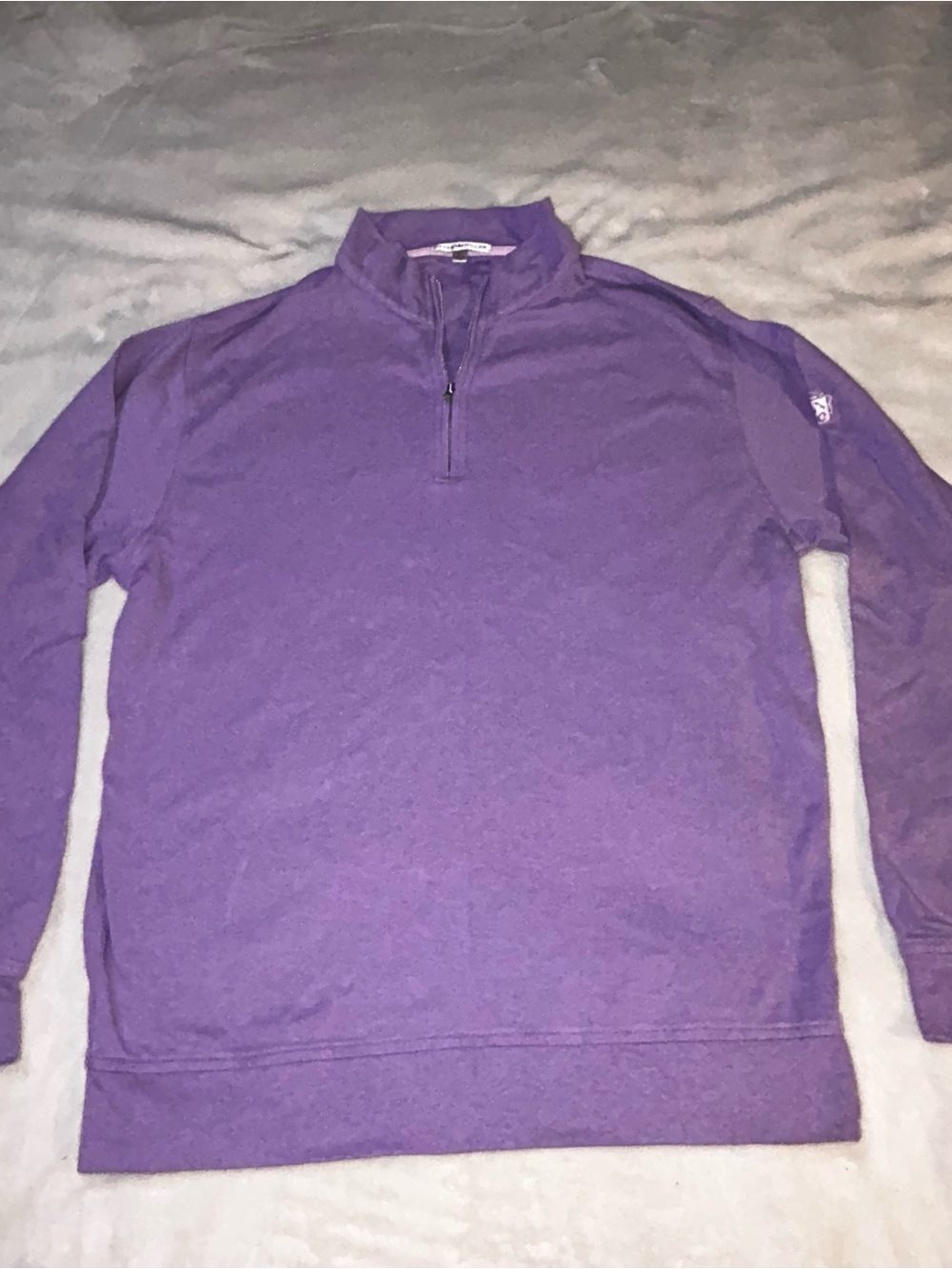 Peter Millar Purple Quarter-Zip Pullover crest on sleeve size large
